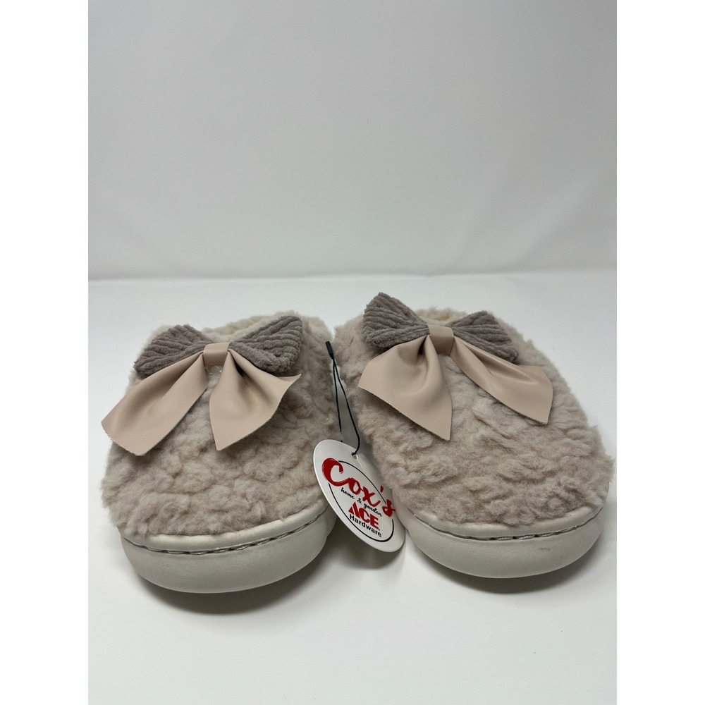 Womens Taupe Fuzzy Faux Fur Scuff Slippers Double Bow Detail Women 8 Soft Girl